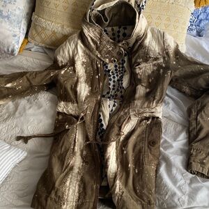 Tan/Brown cotton hooded early 2000s, Anthropologie Drawstring Waist jacket